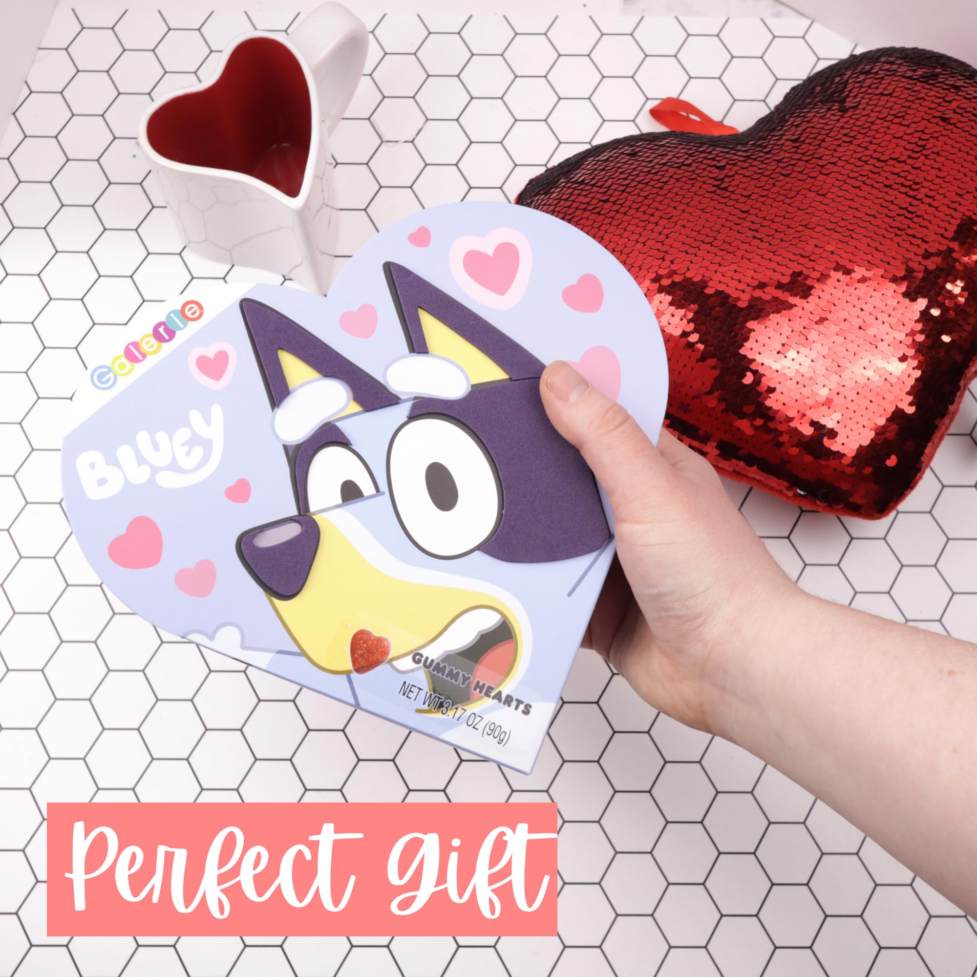 Bluey Valentine’s Heart Gift Box, Fruit Punch Flavored Gummy Hearts Inside, Individually Wrapped Pieces, 3.17 Ounces