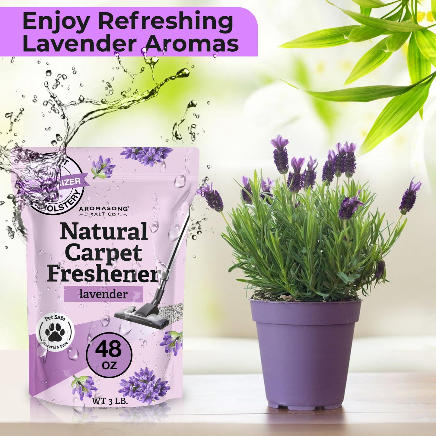 Aromasong Carpet Deodorizer Powder- 2-Pack -100% Natural Lavender Carpet Freshener - Safe For Pets - Carpet Powder For Vacuuming - Effective Pet Odor