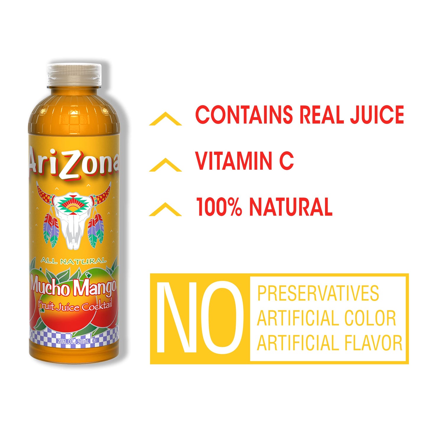 AriZona Mucho Mango Fruit Juice Cocktail, 20 Fl Oz (Pack of 12)