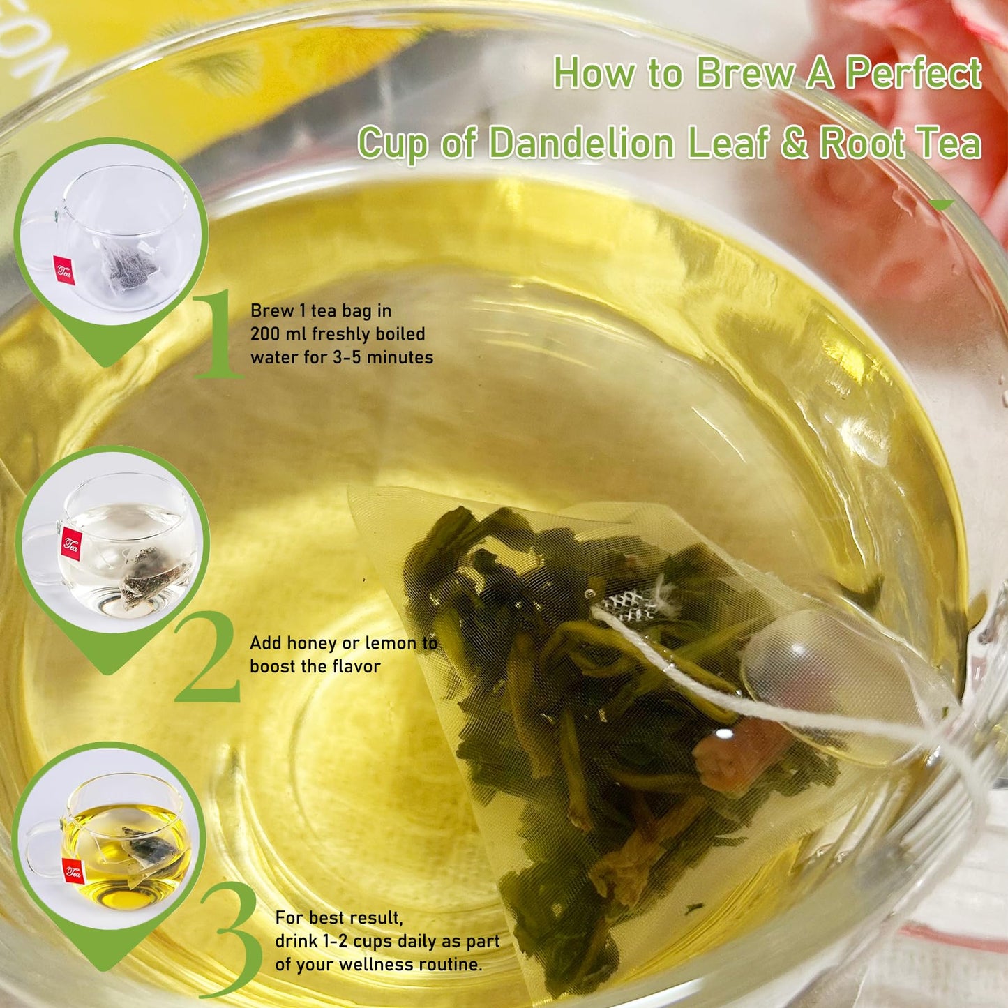 T'SMOMENT Dandelion Leaf and Root Tea Bags, 40 Teabags - Natural Dandelion Tea for Liver & Kidney Health, Caffeine-Free, Non-GMO, No Sugar