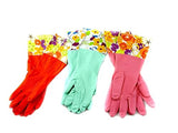 Home & Style 3 Pair Decorative Boutique Latex Cleaning Dishwashing Gloves With Fancy Cuff with Flock Lining