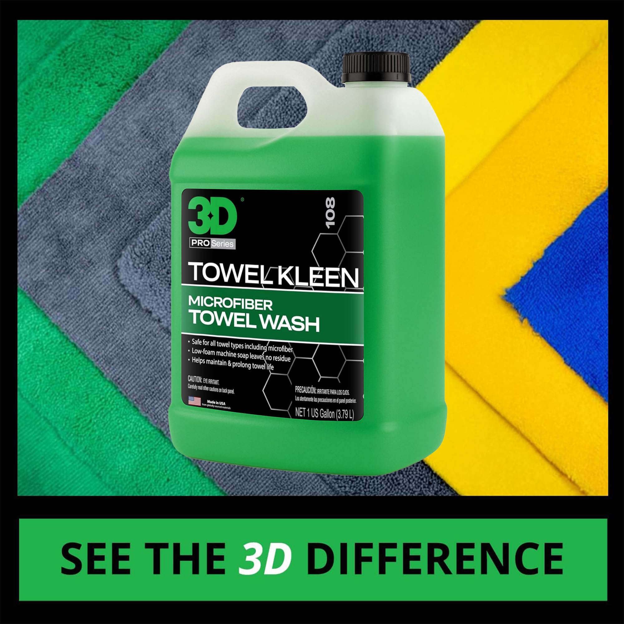 3D Towel Kleen Concentrated Microfiber Detergent - Deep Cleans, Restores & Maintains Car Wash Towel Life - Low Foam, No Residue Premium Laundry Soap 1