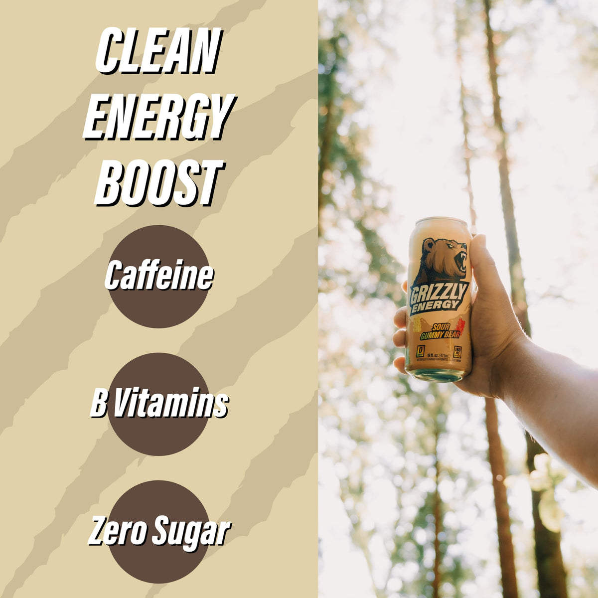 GRIZZLY Energy Drink, Root Beer, 160mg Caffeine, Zero Sugar, 16oz 12pk