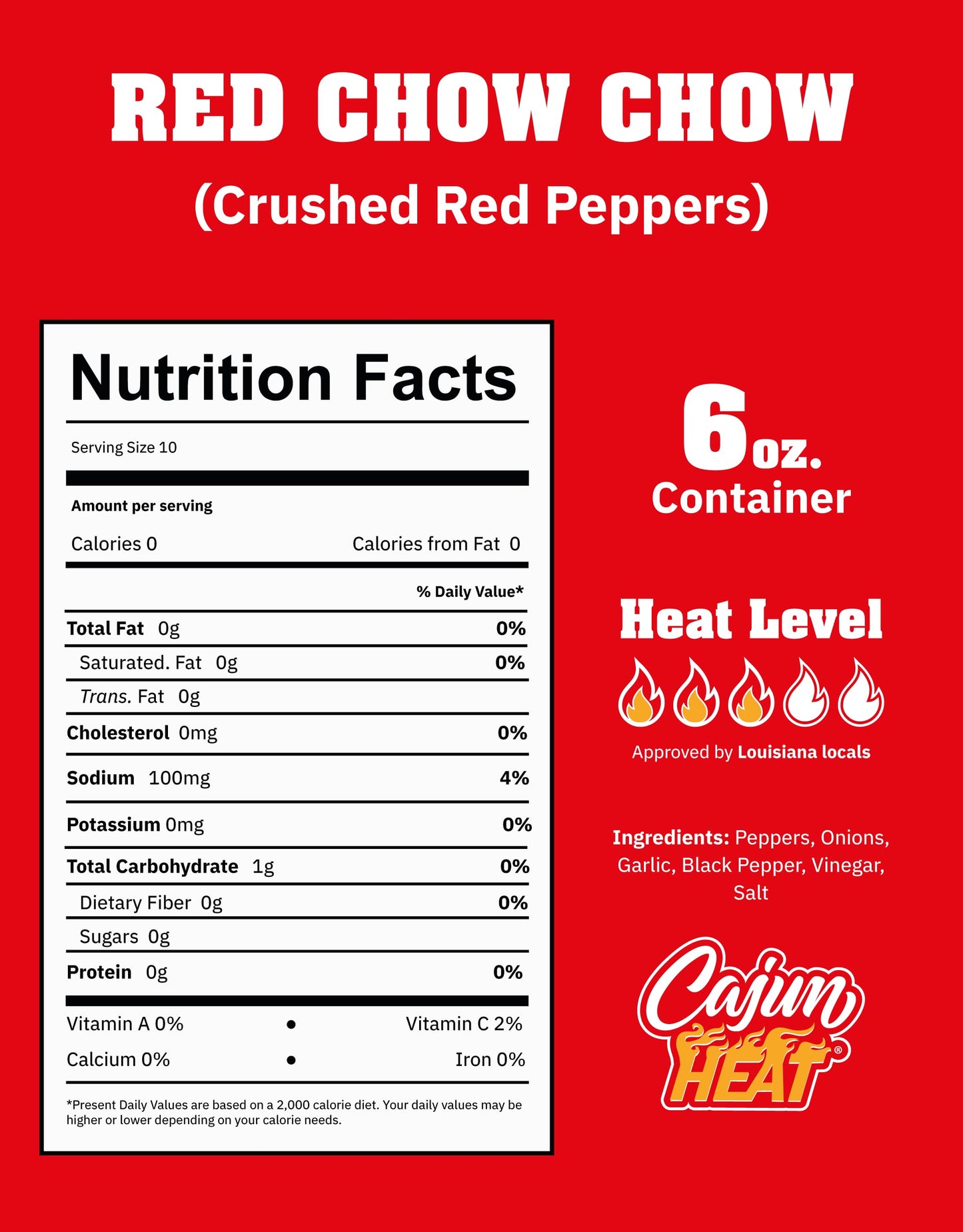 Cajun Nation CAJUN HEAT Red Chow Chow Relish 6oz - Crushed Red Pepper & Onion Spicy Relish, No MSG, Low Sodium- Sweet Hot Pepper Flavor from