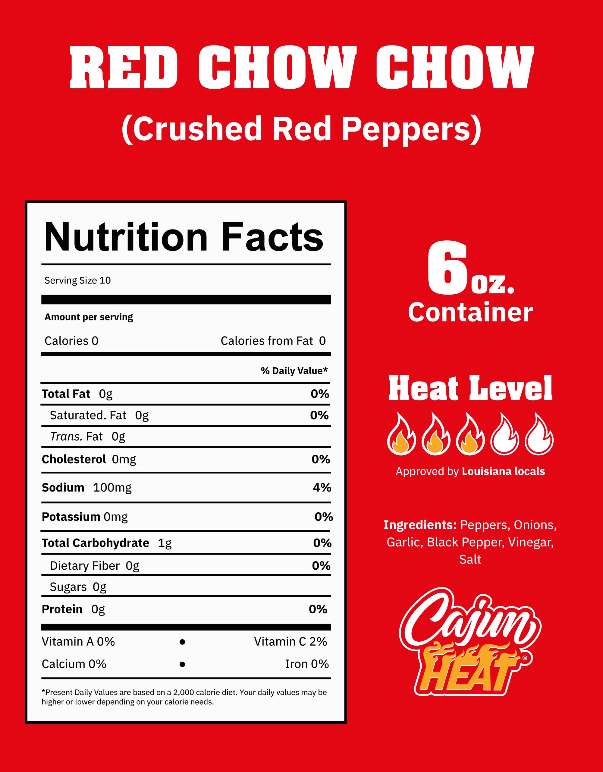 Cajun Nation CAJUN HEAT Red Chow Chow Relish 6oz - Crushed Red Pepper & Onion Spicy Relish, No MSG, Low Sodium- Sweet Hot Pepper Flavor from