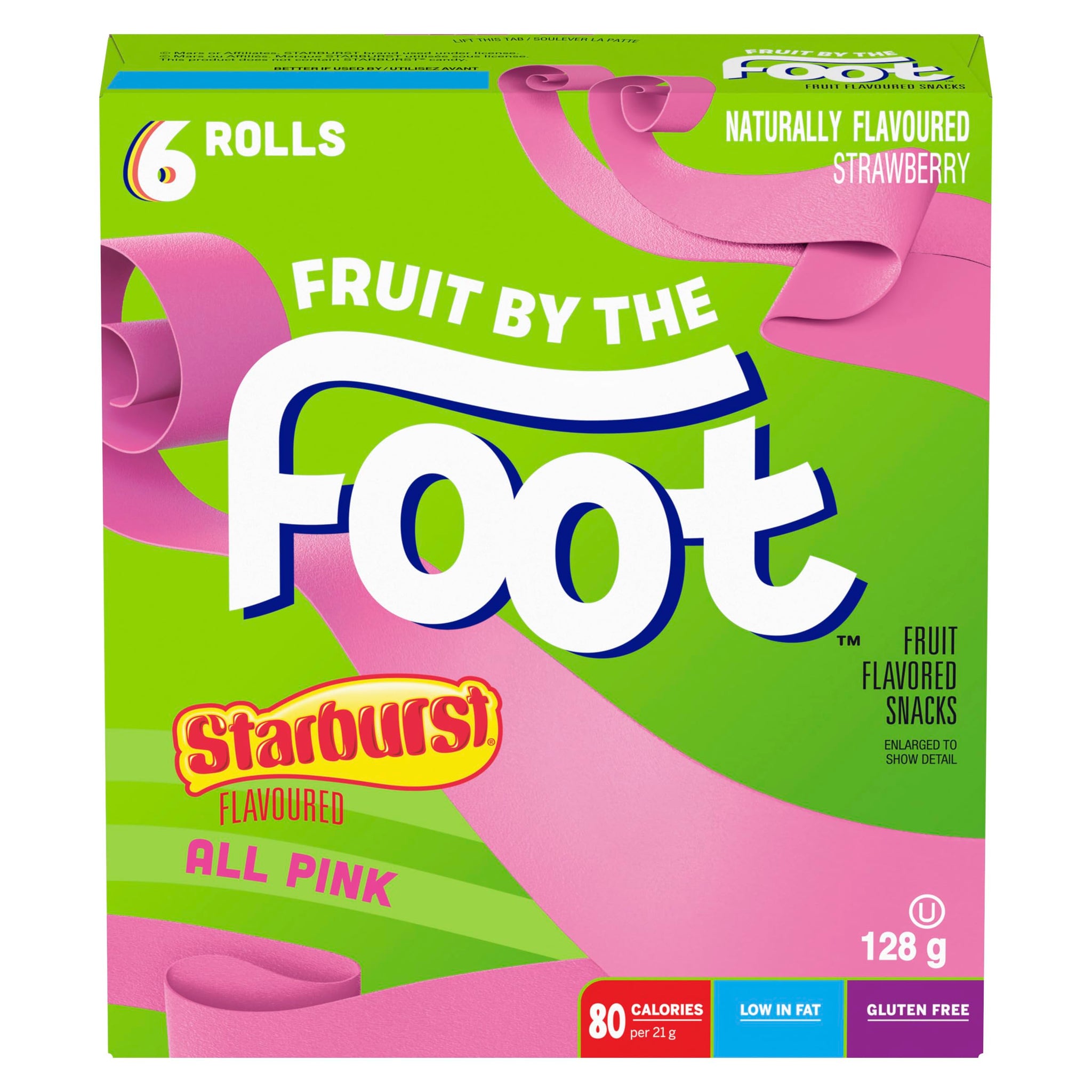 Betty Crocker, Gluten Free, Fruit by The Foot, Starburst All Pink, 6 Count, 128g/4.5oz,(Box) (Imported from Canada)