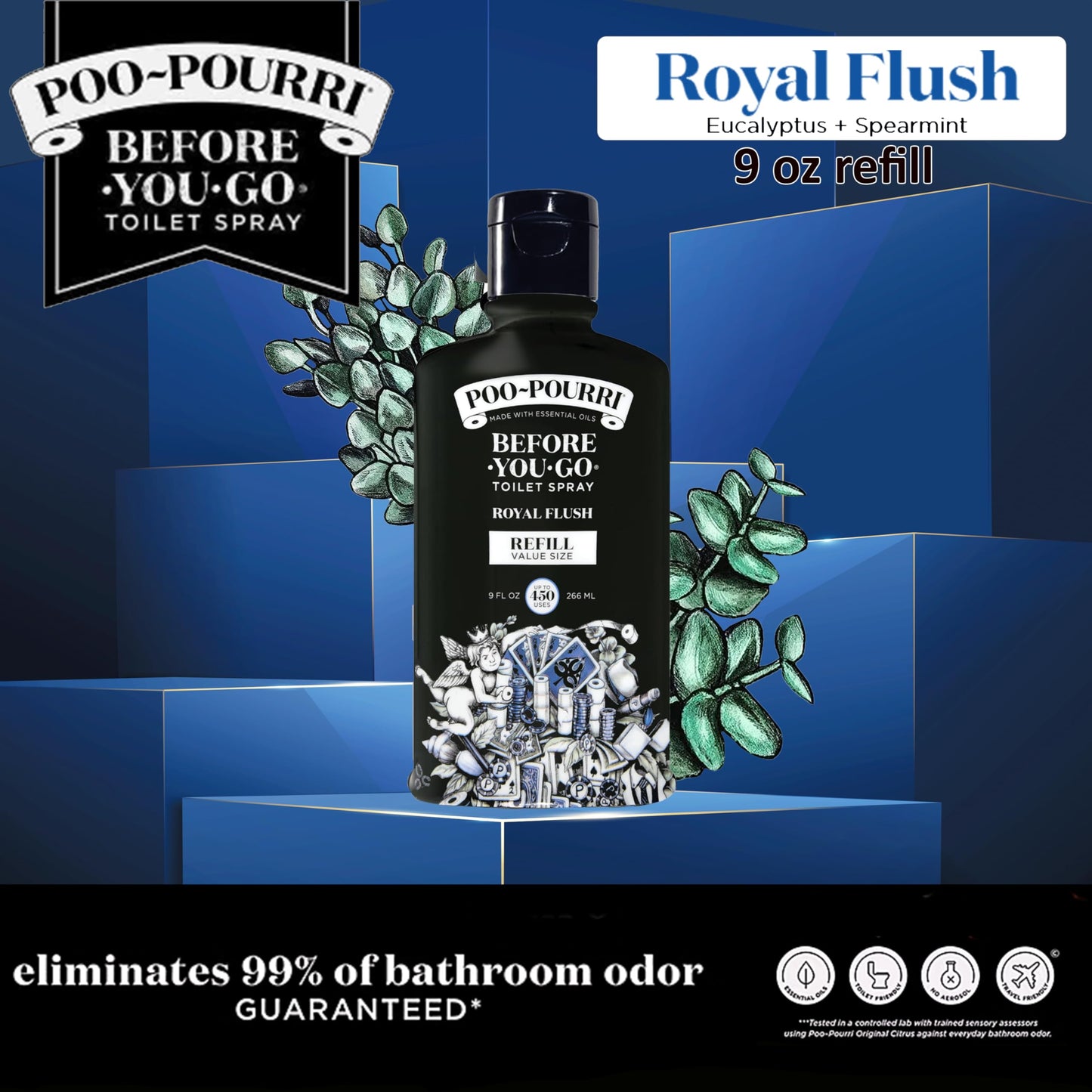Poo-Pourri Before-You-Go Toilet Spray, Royal Flush, Refill Bottle 9 Fl Oz - Eucalyptus and Spearmint