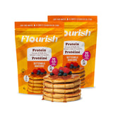 Flourish Protein Pancake & Waffle Mix, with Whey Protein & Flax Seed, No Added Sugar, High in Protein & Fiber - Just Add Water - Buttermilk Flavour, 16 oz (2 Pack)