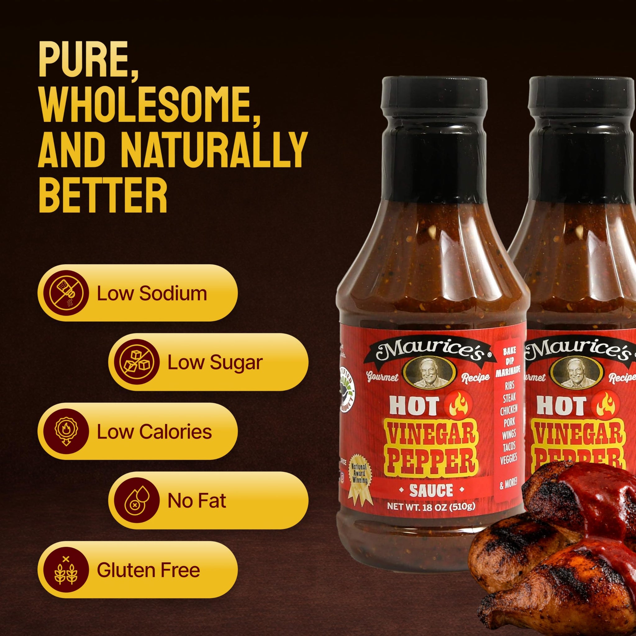 Maurice’s Southern Gold BBQ Sauce, Hot Pepper- Carolina Gold Barbecue Sauce with Bold Pepper Heat- Authentic Southern Carolina Barbeque Dressing