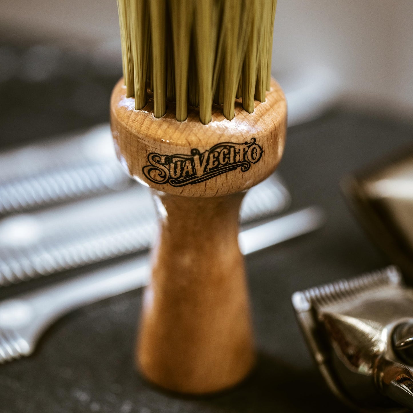 Suavecito Neck Duster Brush Long Soft Bristles & Wood Handle Clean Hair Dust Effortlessly