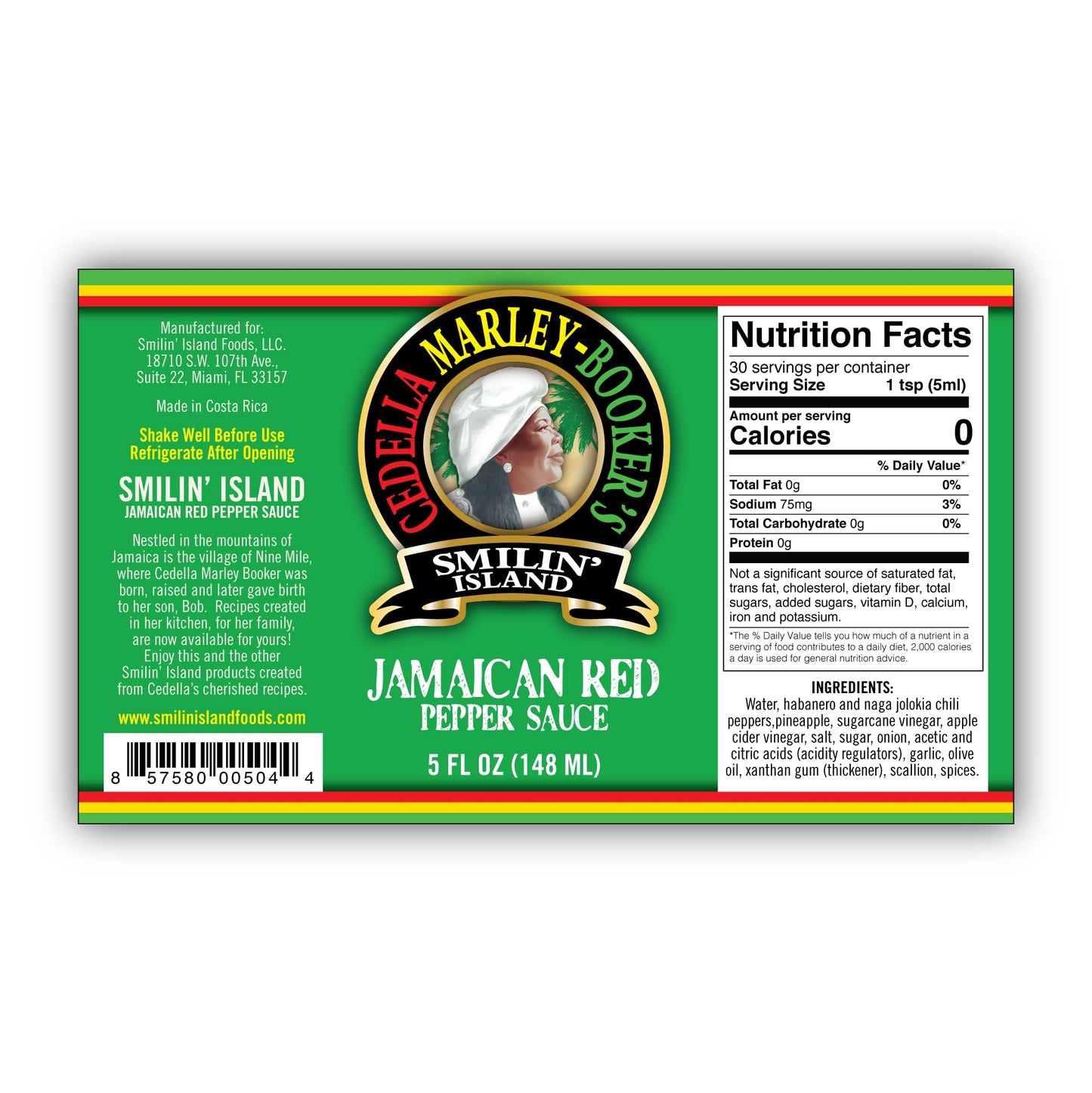 Smilin Island Jamaican Red Hot Sauce, Habanero, Naga Jolokia, Pineapple Blend, Spicy Pepper Sauce, Caribbean Flavor, Pineapple Habanero,(5oz Bottle)