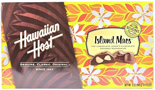 Hawaiian Host Island Macs Tiare Milk Chocolate Covered Macadamia Nuts 5 oz Boxes (1 Box)