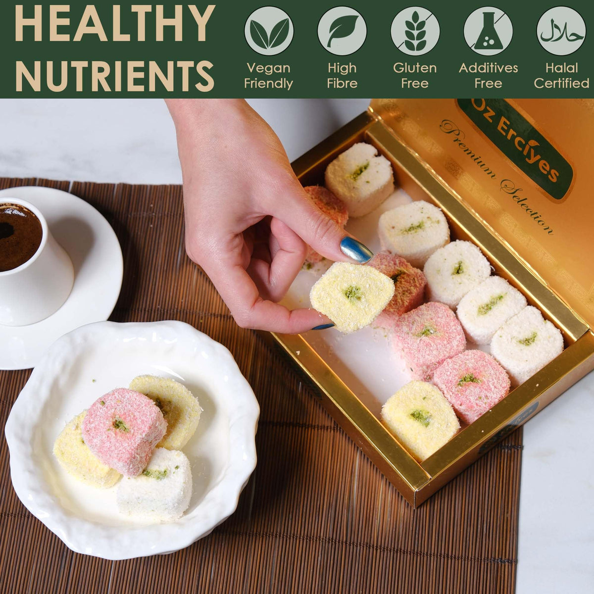 Turkish Delights Candy Gift Box - Mixed Sultana Turkish Delight with Pistachio Center, Strawberry, Milky & Banana Lokum, Traditional Turkish Food