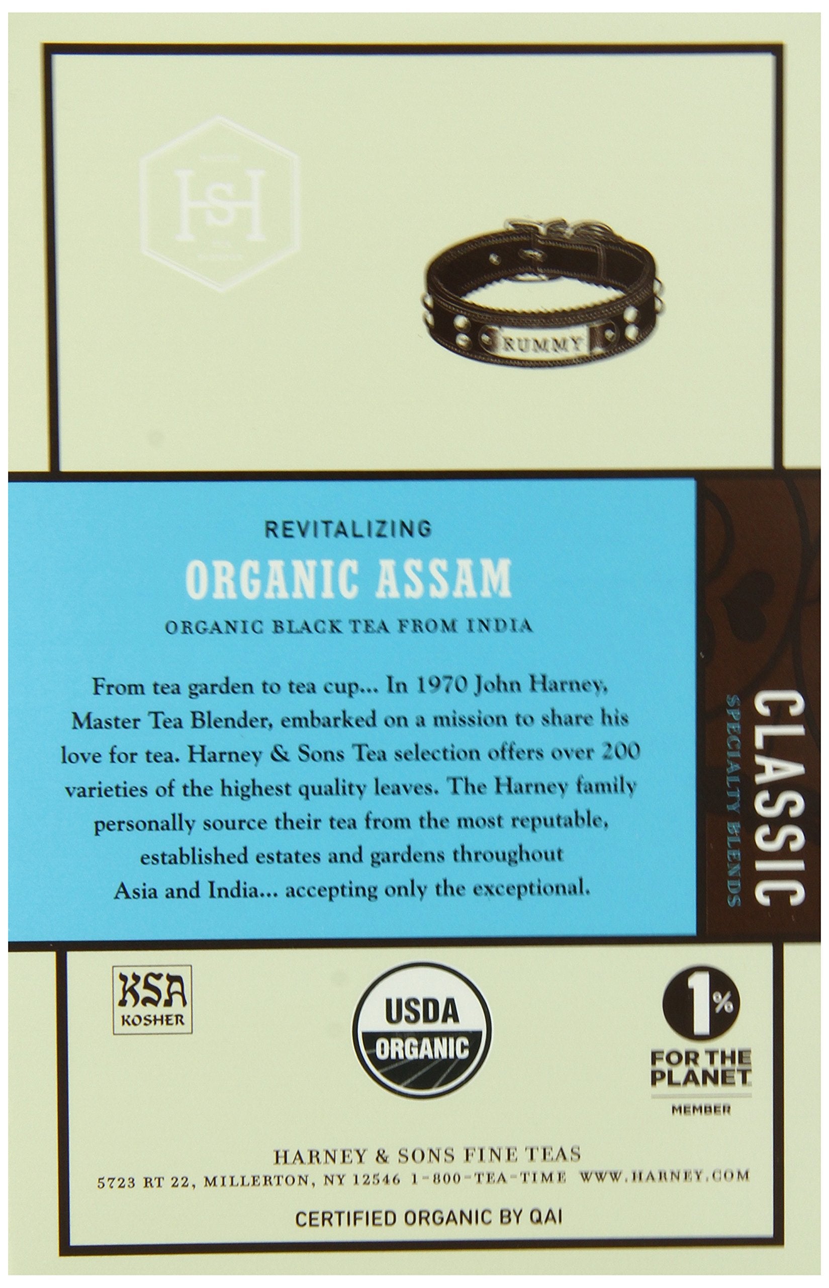 Harney & Sons Black Tea, Organic Assam, 1.7 oz, 20 Sachets (Pack of 6)