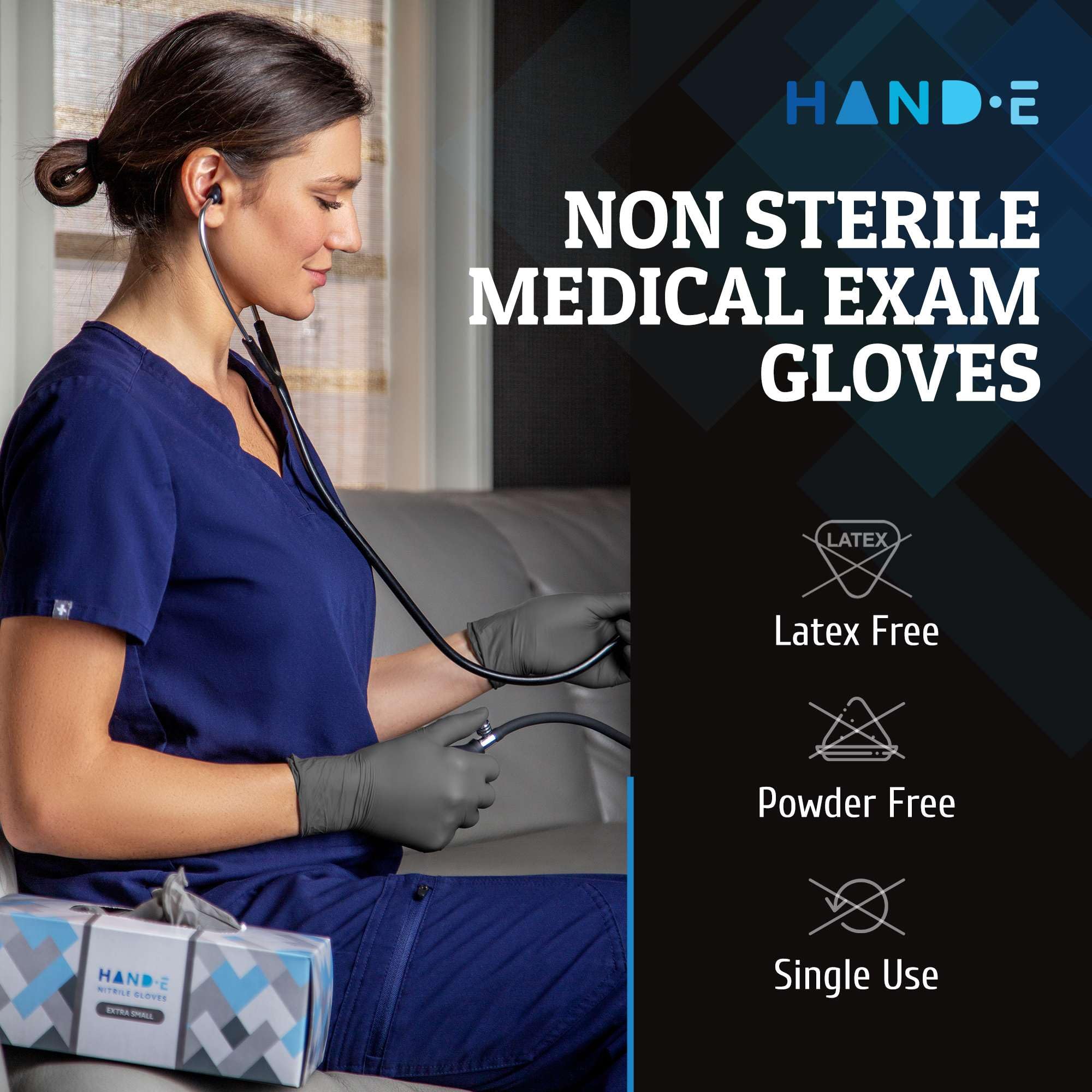 Hand-E Touch Grey Disposable Nitrile Gloves Large 50 Count, Powder and Latex Free Medical Gloves for Exams and Surgical Needs - Food Safe for Cooking