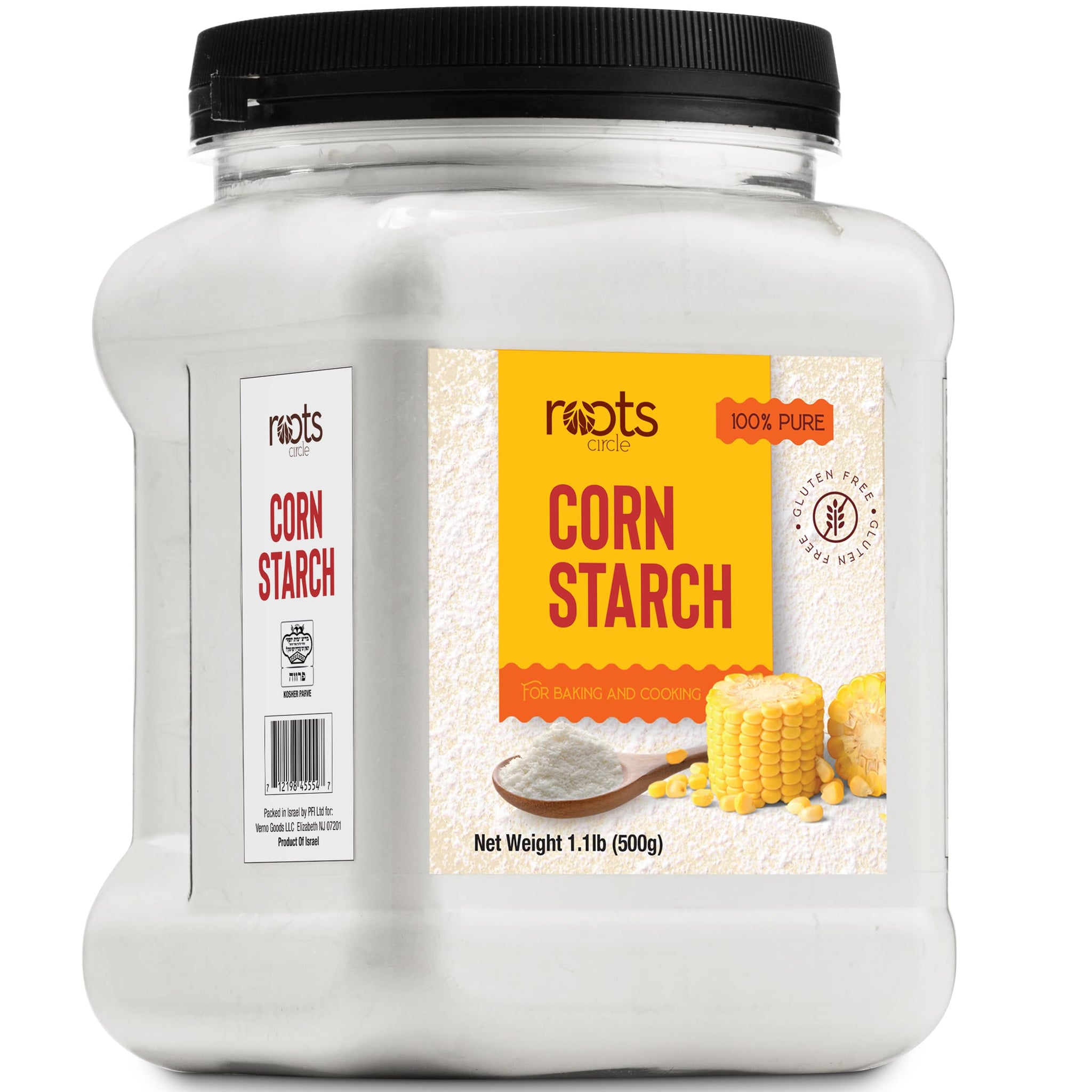 Roots Circle 100% Pure Corn Starch |17.63oz Airtight Container | All Natural Thickener for Soups, Stews, Gravy, Baking Pies, Puddings & Cakes |