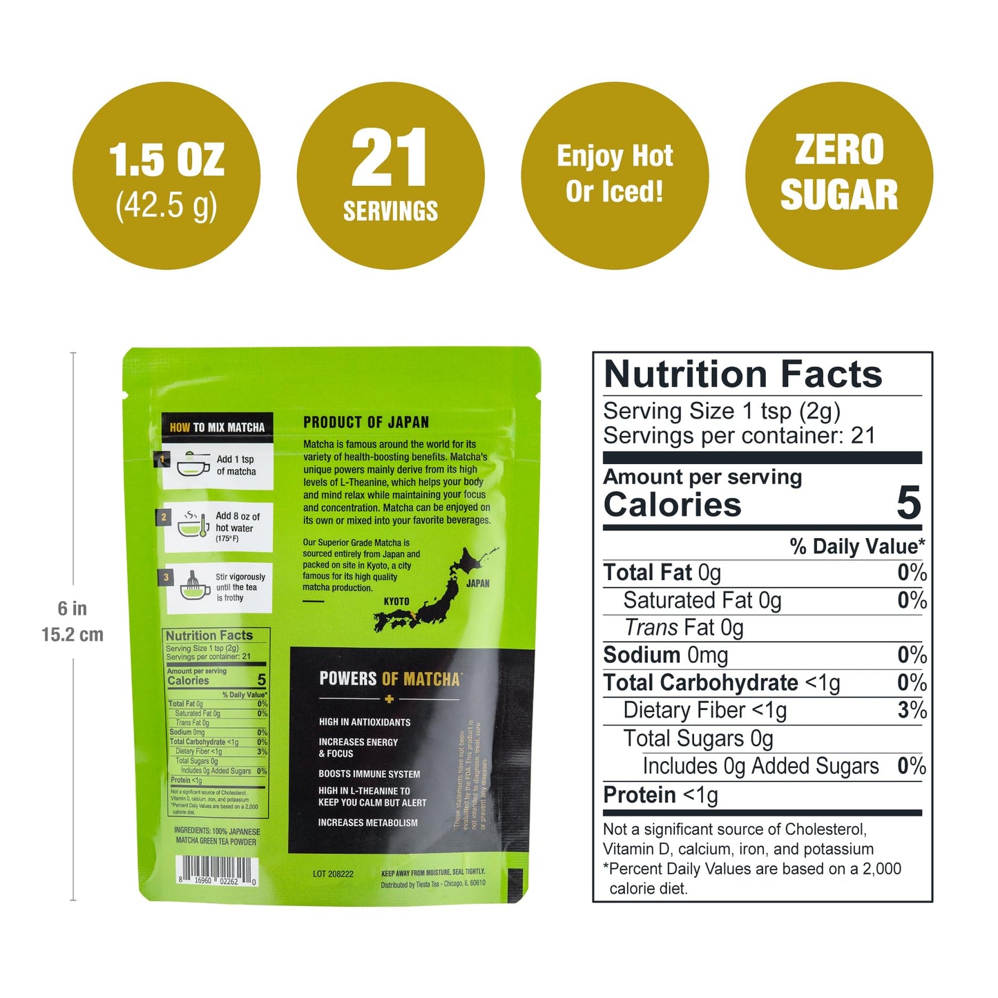 Tiesta Tea - Superior Matcha | Superior Grade Japanese Matcha Powder | High Caffeinated Green Tea | Make Hot or Iced | Up to 21 Cups | 1.5oz