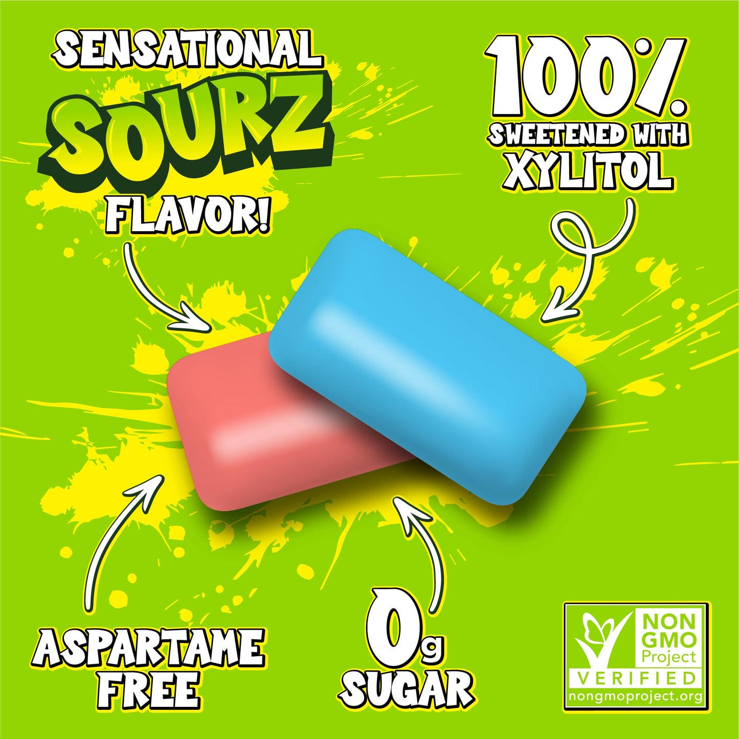 Pur, Jumbo Sourz Gum, Aspartame Free Chewing Gum, 100% Xylitol, Natural Flavor, Sour Blue Raspberry and Sour Watermelon, 20 Count