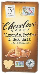 Chocolove Almonds, Toffee & Sea Salt Dark Chocolate Bar, 3.2 OZ