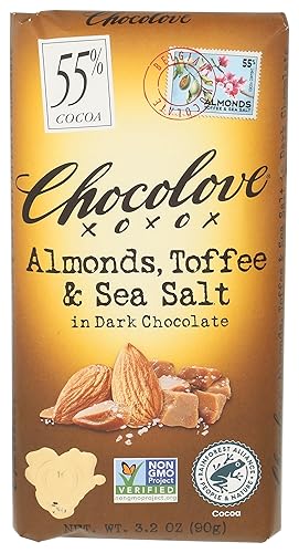 Chocolove Almonds, Toffee & Sea Salt Dark Chocolate Bar, 3.2 OZ