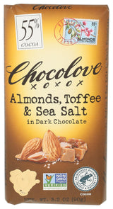 Chocolove Almonds, Toffee & Sea Salt Dark Chocolate Bar, 3.2 OZ