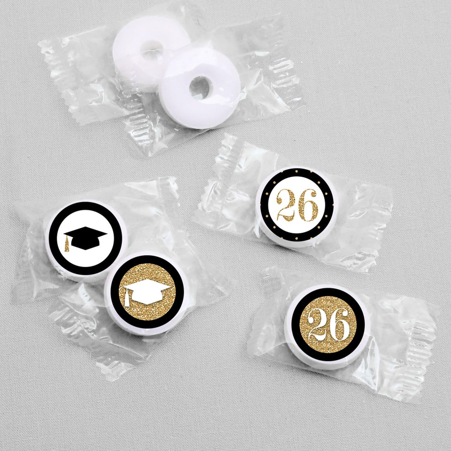 Big Dot of Happiness 2026 Gold Graduation Party Round Candy Sticker Favors - Labels Fit Chocolate Candy (1 Sheet of 108)