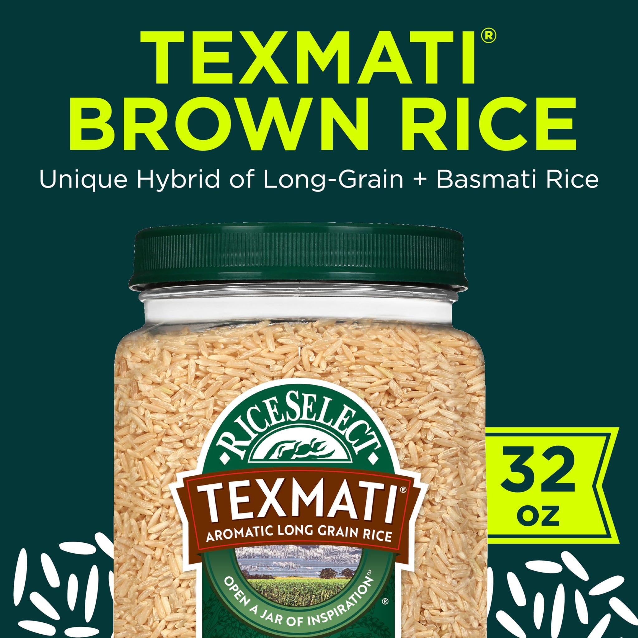 RiceSelect Texmati Brown Rice, Whole-Grain Basmati Rice, Premium Gluten-Free Rice, Non-GMO, Star-K Kosher, 32-Ounce Jar