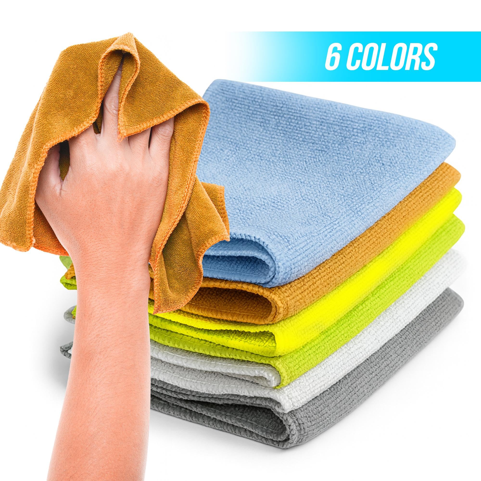 ROMERIZA INC. 6?Pack Microfiber Cleaning Cloths - Reusable, Lint?Free Multi?Color Towels for Kitchen, Car, Glass & Bathroom, Machine?Washable