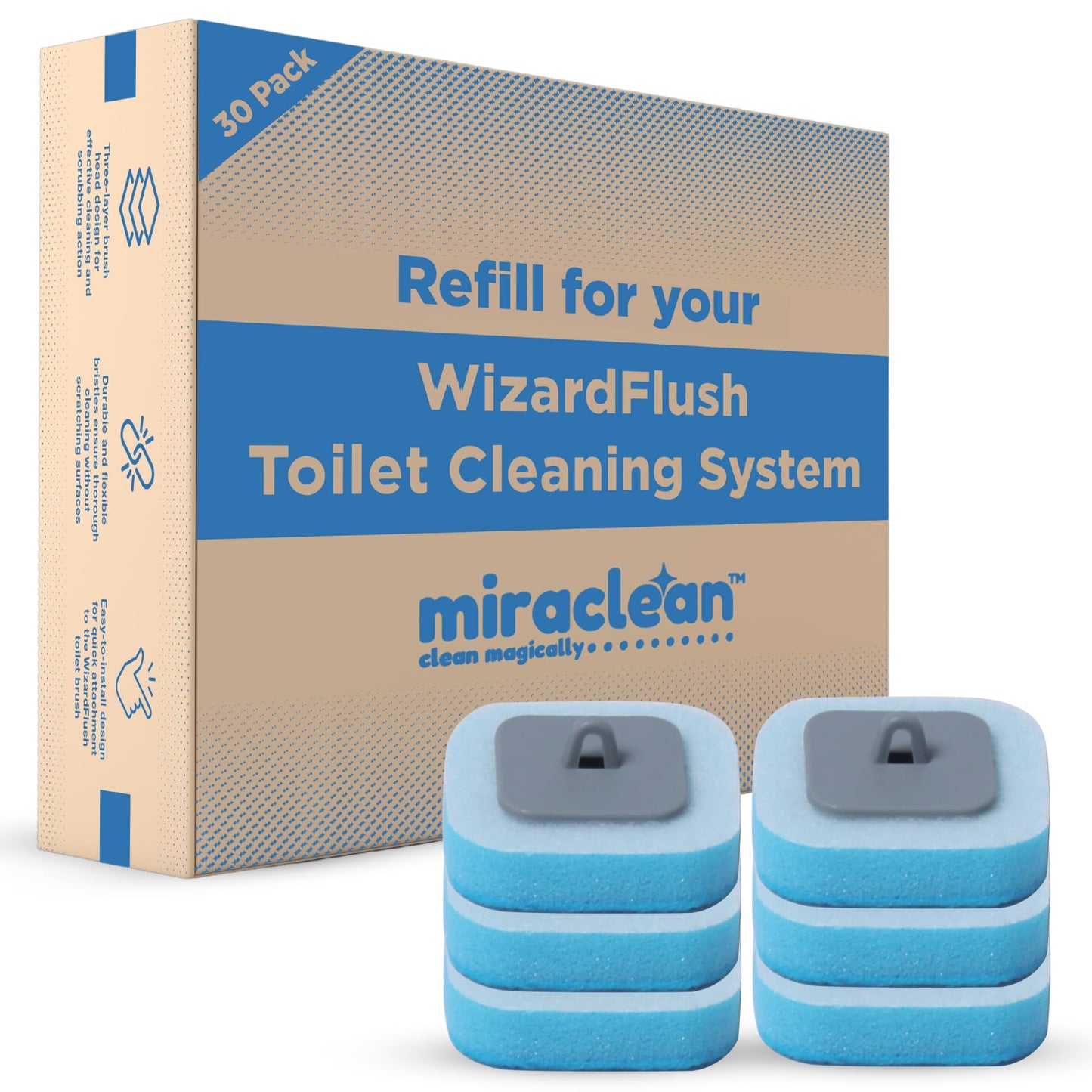 MIRACLEAN WizardFlush Toilet Brush Head Refill - Disposable Toilet Scrubber Refills - Removes Rust & Hard Water Stains - Toilet Bowl-Cleaner