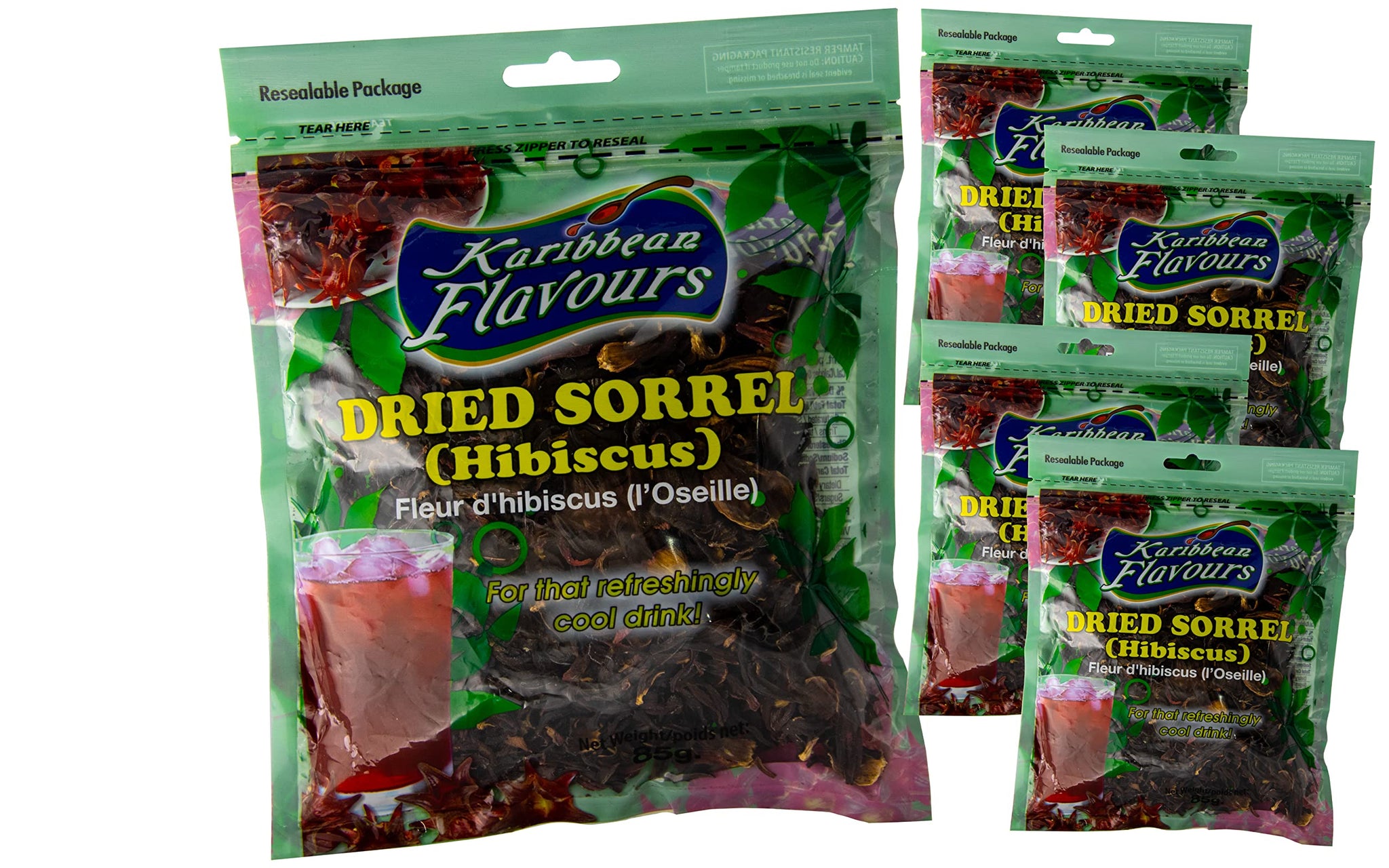 Premium Sorrel (5 pack) Hibiscus Flower Whole Petal 3 Oz (pack of 5) - Flor de Jamaica, Zobo Flower perfect for Tea and Mexican Agua Fresca - Makes