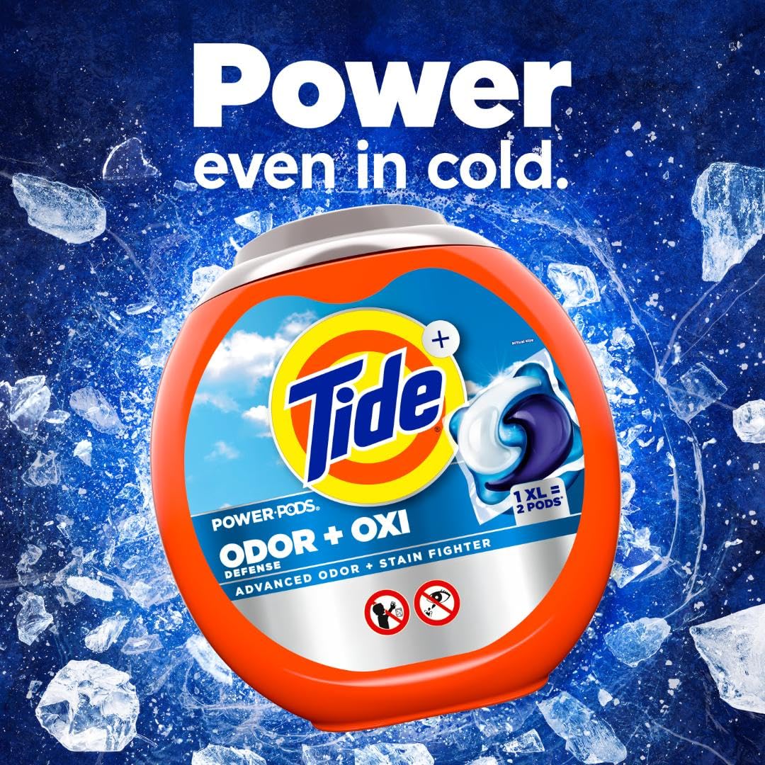 Tide Odor Defense + Oxi Laundry Detergent Pacs, Original Scent, 63 Count, Advanced Odor + Stain Fighter