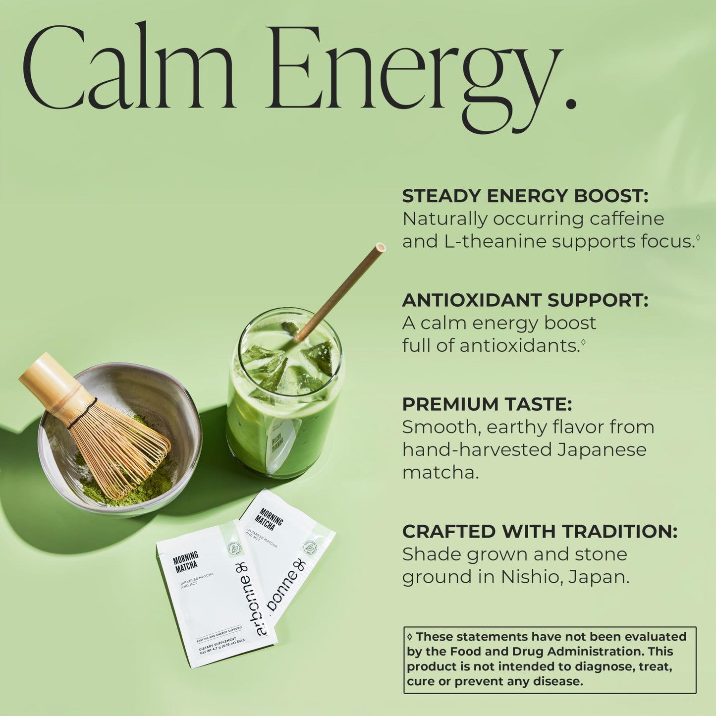Arbonne Morning Matcha Green Tea Powder - Organic Japanese Matcha Powder with MCT Oil for Sustained Energy, Focus & Antioxidant Support - Vegan