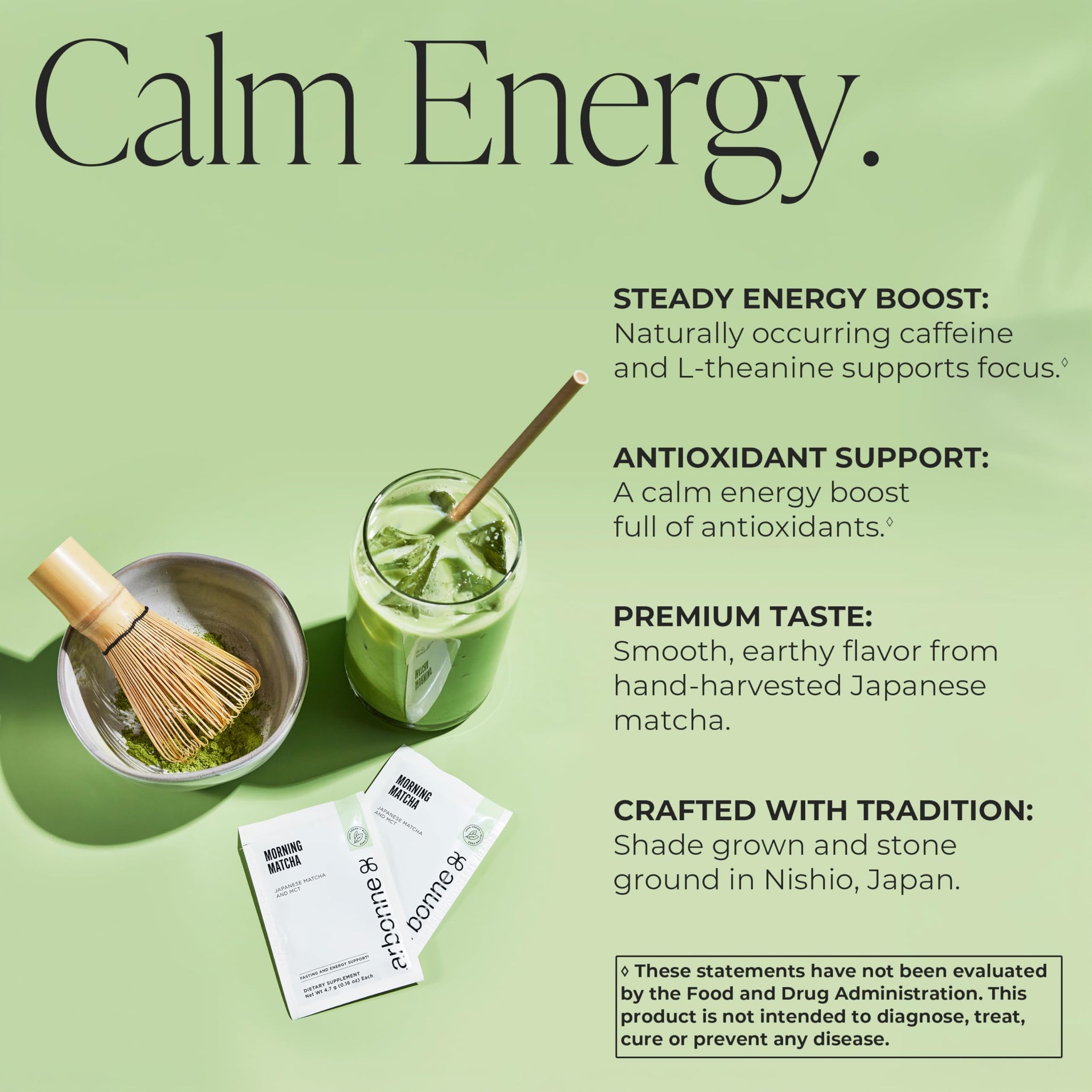 Arbonne Morning Matcha Green Tea Powder - Organic Japanese Matcha Powder with MCT Oil for Sustained Energy, Focus & Antioxidant Support - Vegan