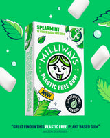 Milliways Spearmint | Plastic Free Gum | Xylitol, Aspartame-Free, Sugar-Free, Plant-Based, Natural Chewing Gum | 120 Pieces Total (12 Packs of 10