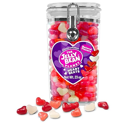 The Jelly Bean Planet Heart Beats Jelly Beans, Mothers Day Candy Hearts Jar - Heart Shaped, 5 Fruity Natural Flavors, Gluten Free, Kosher, Gourmet