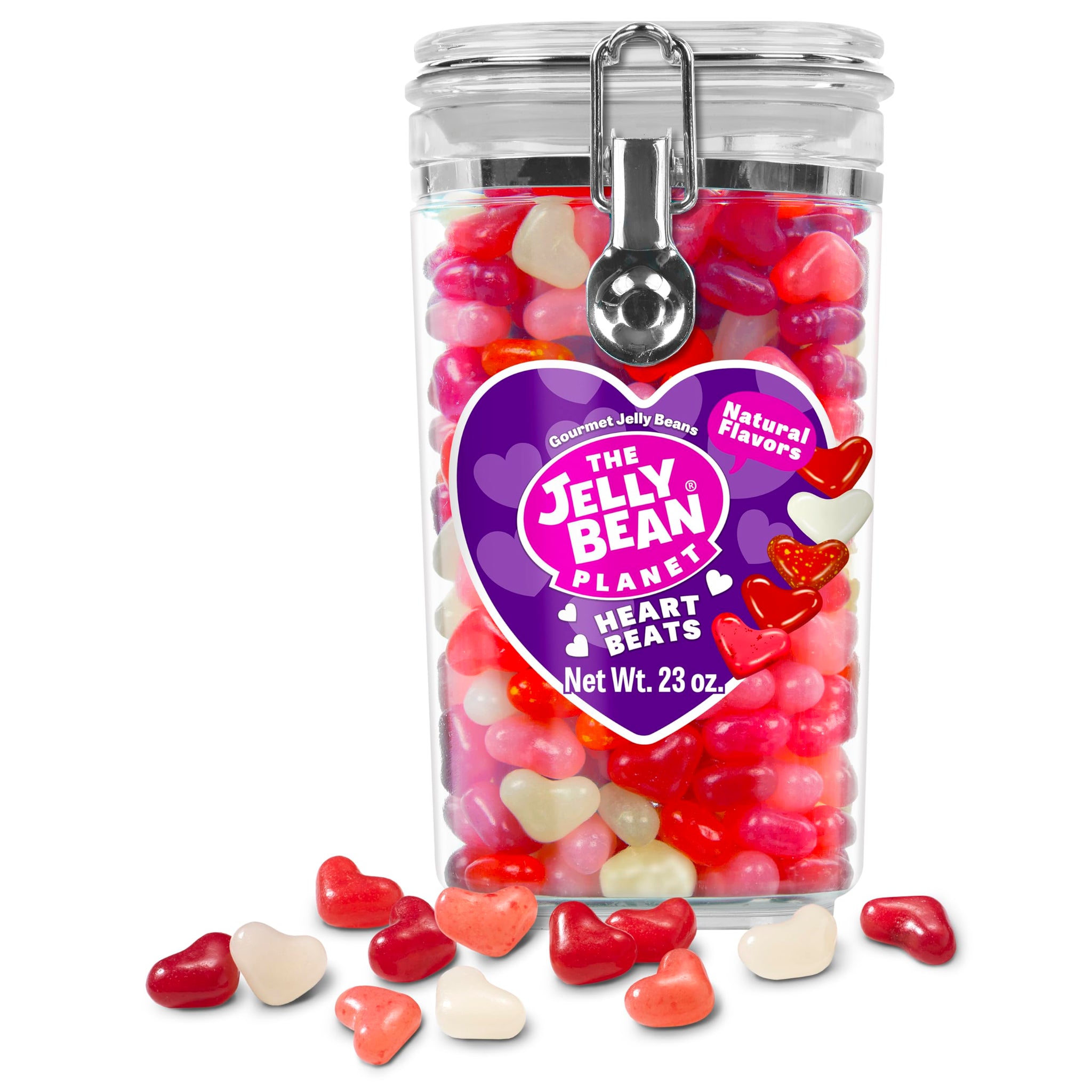 The Jelly Bean Planet Heart Beats Jelly Beans, Mothers Day Candy Hearts Jar - Heart Shaped, 5 Fruity Natural Flavors, Gluten Free, Kosher, Gourmet