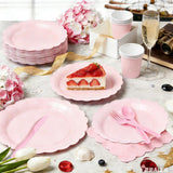 Zoonlinpp 112 PCS Pink Disposable Paper Plates Set Party Supplies Include 7'' Dessert and 9'' Dinner Plates, Napkins, Cups, Knives, Forks, Spoons