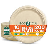 ECO SOUL Compostable Paper Plates 10 Inch, 200 Pack - Heavy Duty Disposable Paper Plates, Biodegradable Sugarcane Bagasse, Durable & Microwave Safe