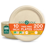 ECO SOUL Compostable Paper Plates 10 Inch, 200 Pack - Heavy Duty Disposable Paper Plates, Biodegradable Sugarcane Bagasse, Durable & Microwave Safe
