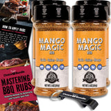 Pit Boss Mango Magic Premium BBQ Barbecue Mixed Seasoning Spice & Dry Rub 4 pk Choice Bundle (28.4 oz) + Guide & Keychain Bottle Opener (6 Items)!