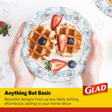 Glad 600-Count Round Paper Plates, 10 Inch Blue Flower Design, 50 Ct x 12 Pack of Heavy Duty Soak Proof Cut Resistant Microwave Safe Plates for Meals