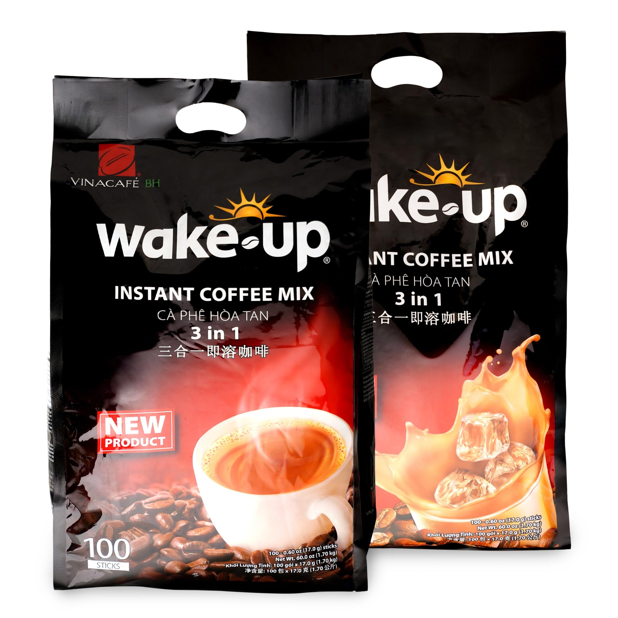Vinacafe Premium 100 Sticks 3 in 1 Instant Wake-Up Coffee Mix, 100 Coffee Sticks Single Serves 1 Pack