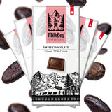 Milkboy Swiss Chocolates Dark Chocolates - 72% Cocoa, Made in Switzerland, Dairy Free, Vegan, Gluten-Free, Non-GMO, Kosher, Sustainably Farmed