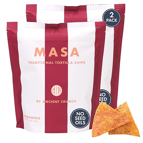 MASA Chips Cobanero Chili Flavored Corn Tortilla Chips Cooked in Beef Tallow - Seed Oil Free Snack, 2pk×5 oz each- Handmade with Only Naturally Grown