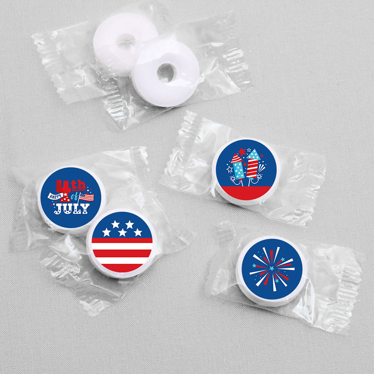 Firecracker 4th of July Party Favors - Round Candy Stickers - 108pc