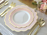 " OCCASIONS " 240 Plates Pack, Heavyweight Disposable Wedding Party Plastic Plates (8'' Appetizer/Dessert Plate, Imperial in White/Blush & Gold)