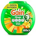 Gain Flings Liquid Washing Detergent Pacs with Odor Defense + Color Guard, Island Fresh Scent, 4-In-1 Liquid Laundry Detergent Pods, Clean & Fresh, 60