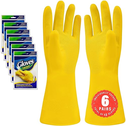 SteadMax 3/6 Pairs Cleaning Gloves, Reusable Natural Rubber Dish Gloves, Waterproof Latex Non-Slip Dishwashing Gloves for Kitchen and Household