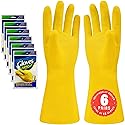 SteadMax 3/6 Pairs Cleaning Gloves, Reusable Natural Rubber Dish Gloves, Waterproof Latex Non-Slip Dishwashing Gloves for Kitchen and Household