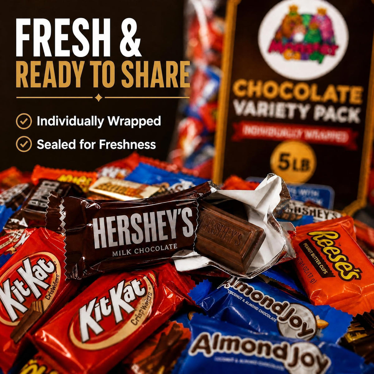 Candy Bulk Assorted Chocolate Variety Pack - 5 Lb Individually Wrapped Mix for Basket Stuffers, Celebration Fillers & Party Treats - July 4th